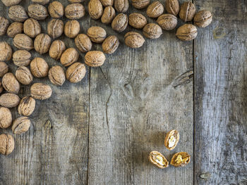 High angle view of walnuts on table