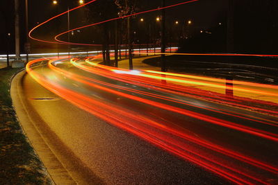 Light trails on road at night