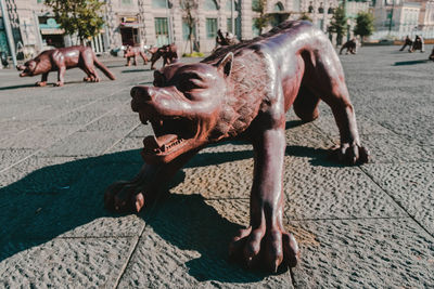 View of horse statue on footpath