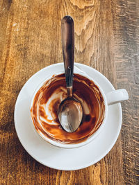 High angle view of coffee on table