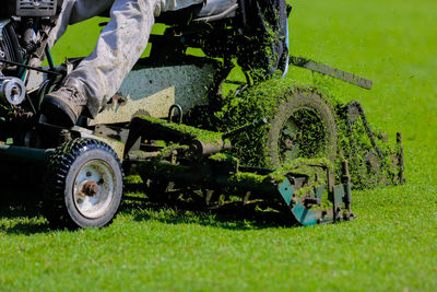 Close-up of wheel on field