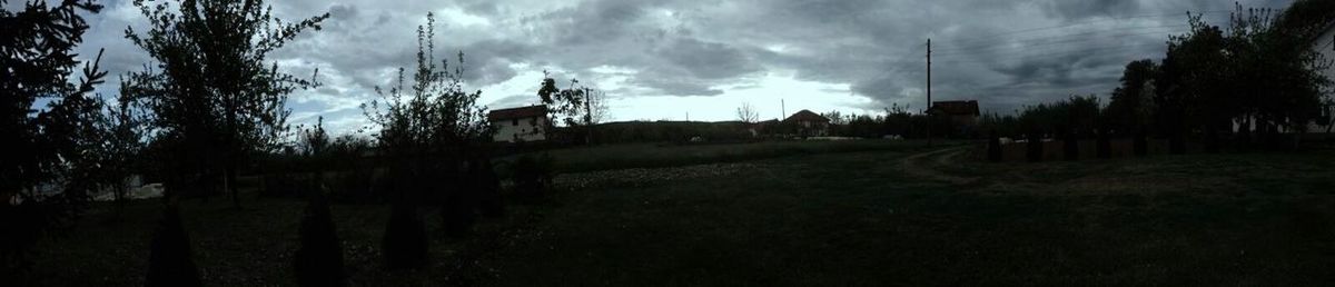 Scenic view of field against cloudy sky