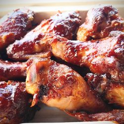 Close-up of meat on barbecue grill