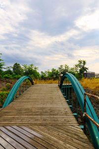 Footbridge against sky