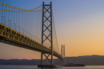Low angle view of suspension bridge during sunset