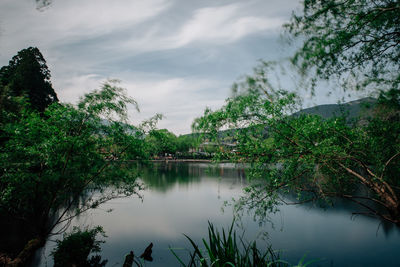 Scenic view of lake against sky