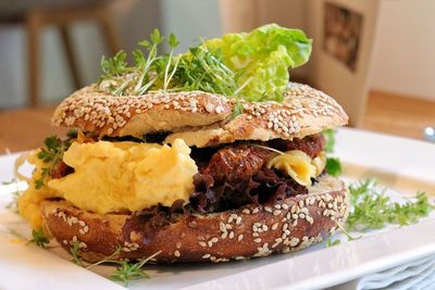 Close-up of burger in plate