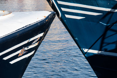 High angle view of boat sailing in sea