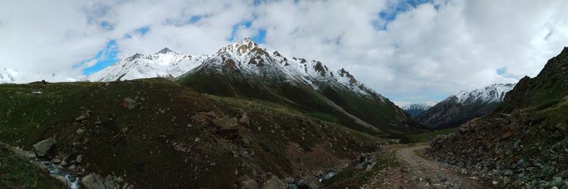 Scenic view of snowcapped mountains against sky