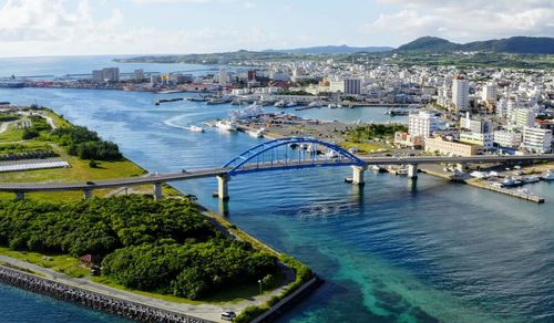 High angle view of bridge over sea