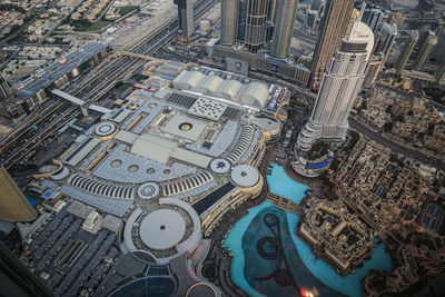 High angle view of buildings in city