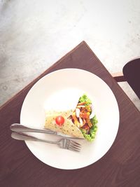 High angle view of food in plate on table