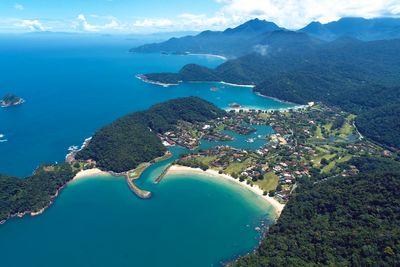 High angle view of bay and sea