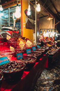Illuminated market stall at night
