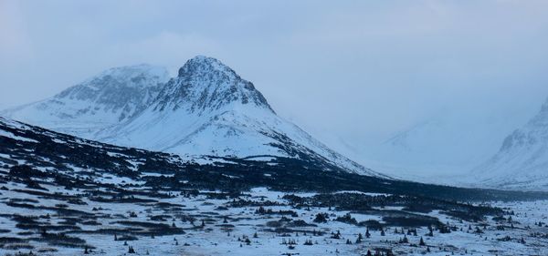 Scenic view of snowcapped mountains against sky