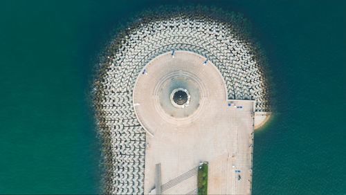 High angle view of building by wall