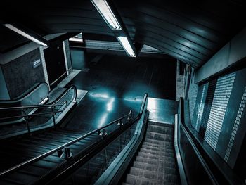 High angle view of escalators at railroad station