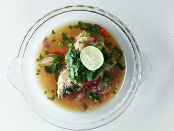 High angle view of salad in bowl