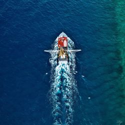 High angle view of boat in sea