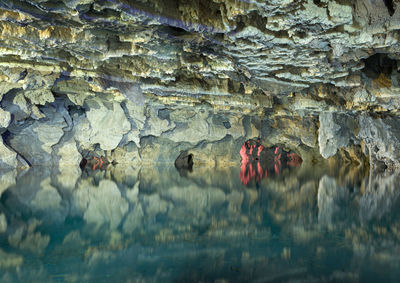 Reflection of rocks in lake