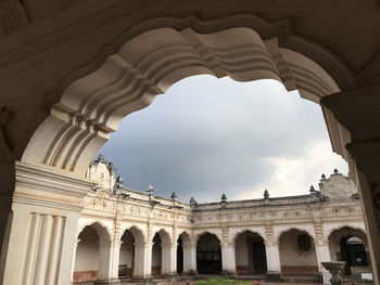 Low angle view of historical building and arch in  antigua guatemala 