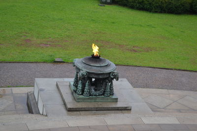 High angle view of statue