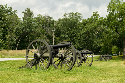 Bicycles parked on field