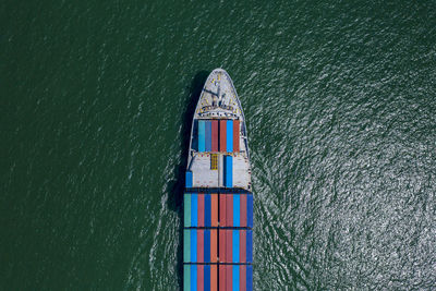 High angle view of boat against sea