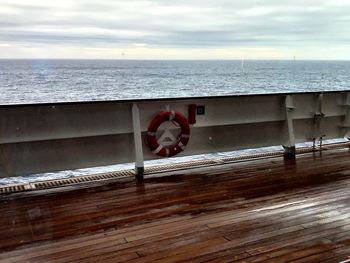 Close-up of text on water against sky