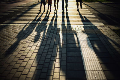 Low section of silhouette people walking on zebra crossing