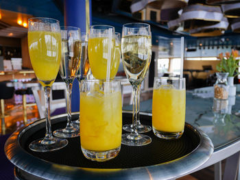 Close-up of drinks on table at restaurant