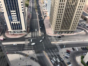 High angle view of street amidst buildings in city