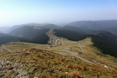 Scenic view of mountains against clear sky