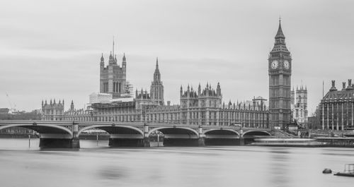 Westminster bridge over thames river by big ben in city