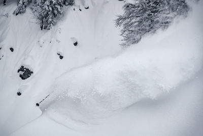 High angle view of snow covered land