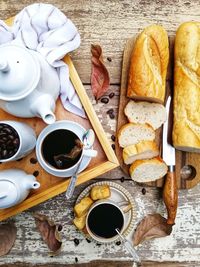 High angle view of breakfast on table