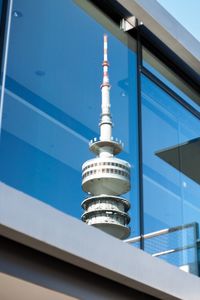 Low angle view of building against blue sky