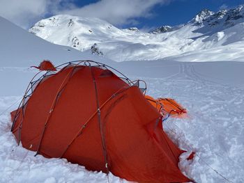 Camping in the snow of swiss alps