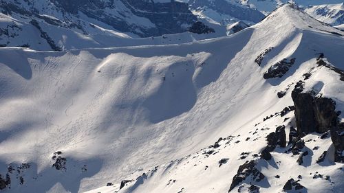 High angle view of snow covered mountain