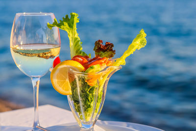 Close-up of wineglass on table