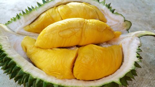 Close-up of sliced durian