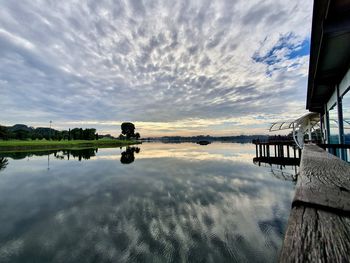 Scenic view of lake against sky during sunset