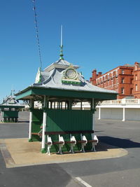 View of temple building against blue sky