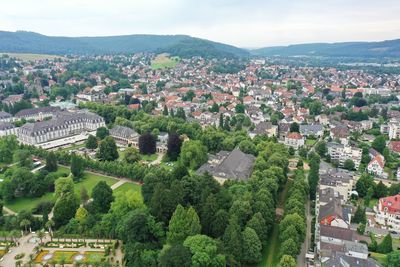 High angle view of townscape against sky