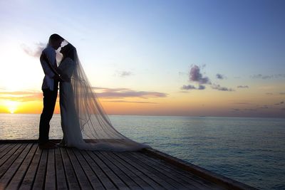 Scenic view of sea at sunset