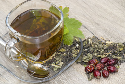 Close-up of tea served on table