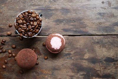 High angle view of coffee beans on table