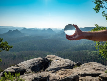 Crystal ball shot at the famous grosser zschand valley, saxon switzerland nature park in deutschland