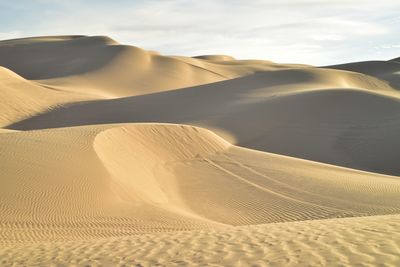 Sand dunes in desert against sky