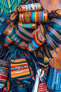 Full frame shot of multi colored purses for sale in market